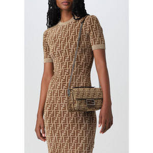 $3100 NEW Fendi Baguette Chain Midi FF jacquard logo fabric bag purse NWT